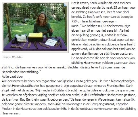 actie voor de Haarstichting - 750 cm haar ingezameld