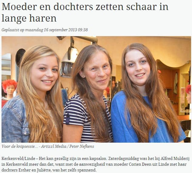 moeder en twee dochters doneren hun haar